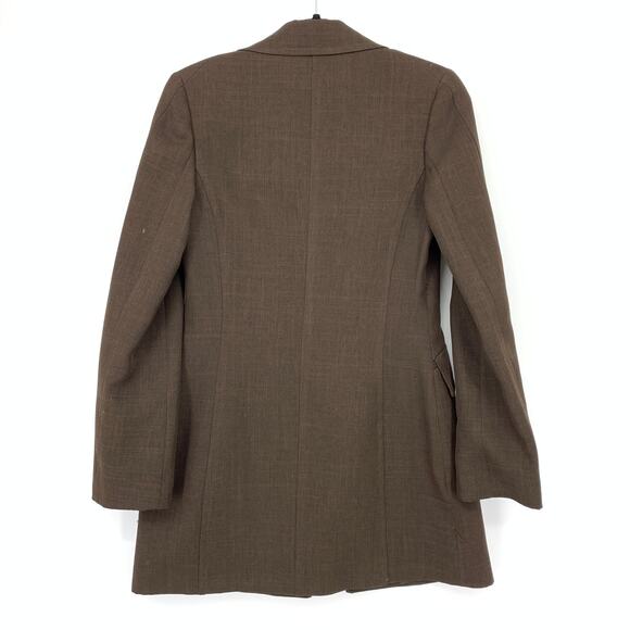 MNG Pant Suit Set Womens Size 8 Long Blazer + Straight Leg Pant Brown One Button - Picture 3 of 12